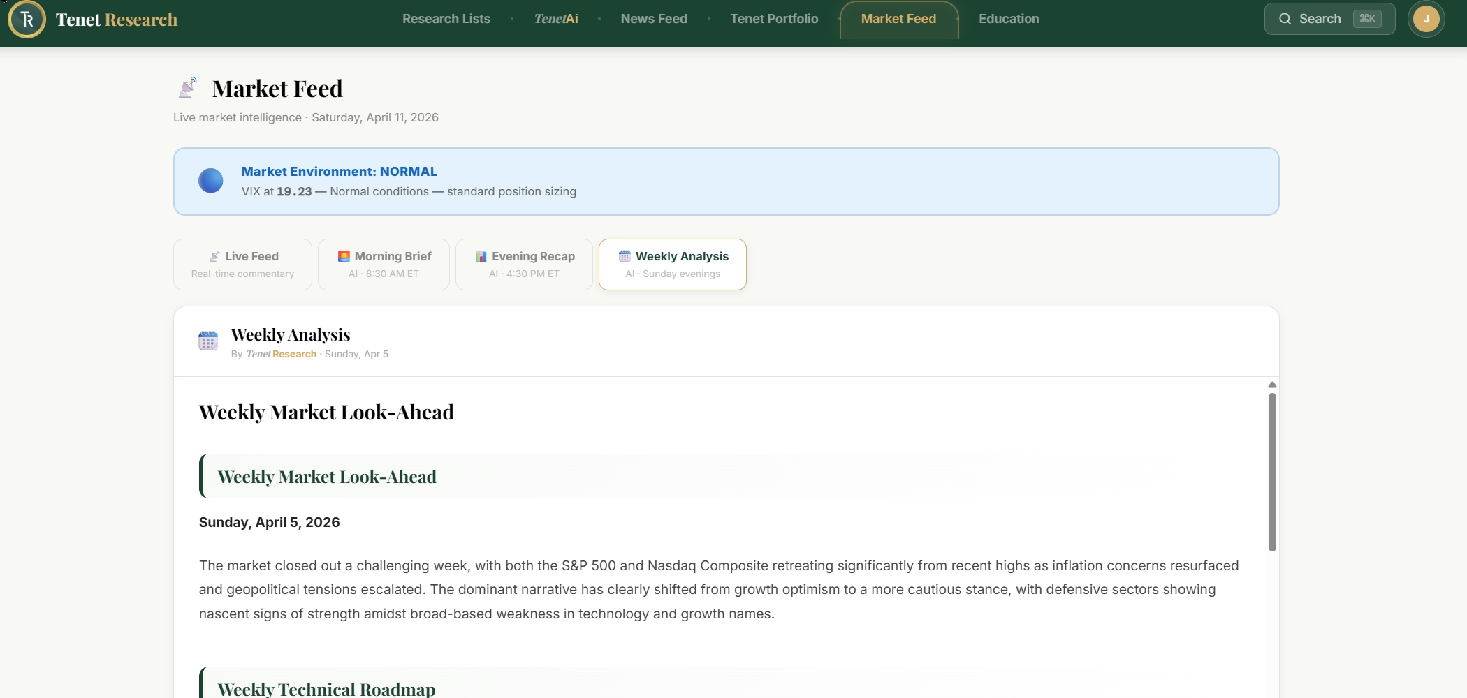 Market Feed — live commentary, morning briefs, and weekly analysis